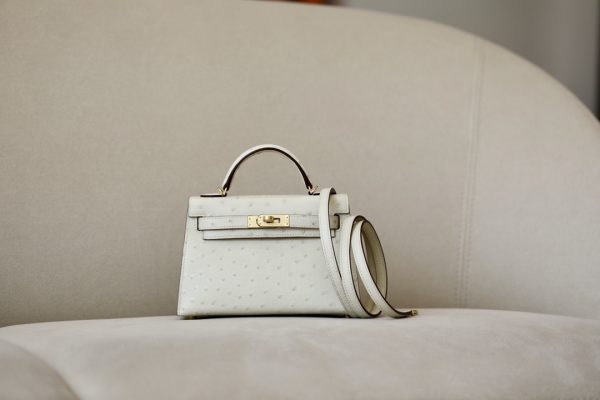 Kelly Mini Ostrich Parchemin (3C) Gold Hardware