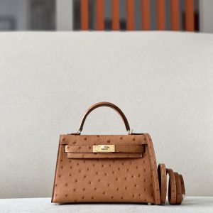 Kelly Mini Ostrich Gold (37) Gold Hardware
