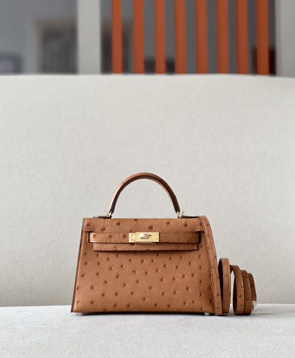 Kelly Mini Ostrich Gold (37) Gold Hardware