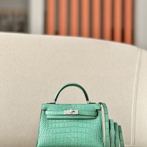 Kelly Mini Alligator Vert Jade (O6) Palladium Hardware