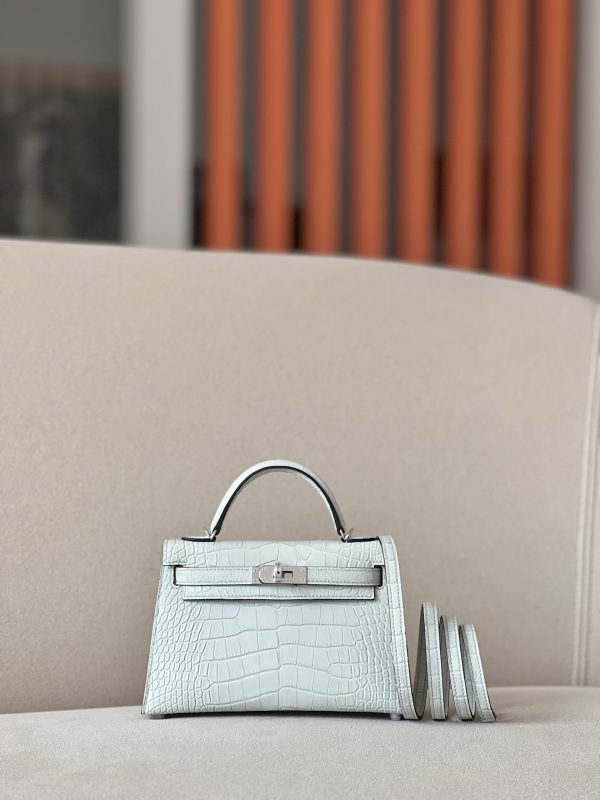 Kelly Mini Alligator Gris Ciment (OV) Palladium Hardware