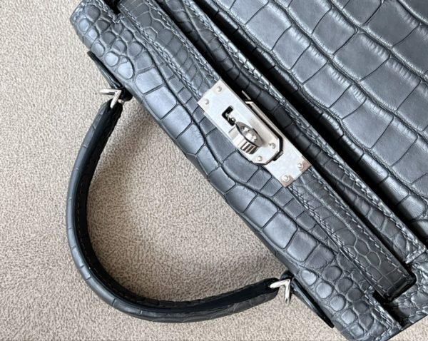 Kelly Mini Alligator Graphite (88) Palladium Hardware - Image 6
