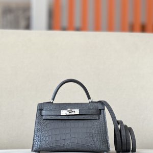 Kelly Mini Alligator Graphite (88) Palladium Hardware