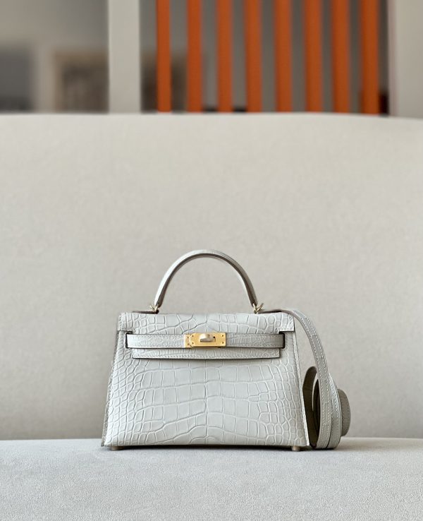 Kelly Mini Alligator Beton (8L) Gold Hardware