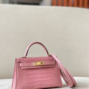 Kelly Mini Alligator Rose Sakura (3Q) Palladium Hardware