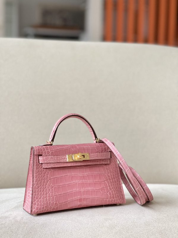 Kelly Mini Alligator Rose Sakura (3Q) Palladium Hardware