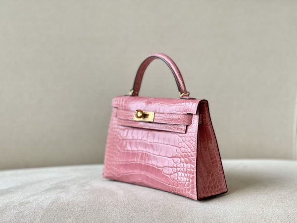 Kelly Mini Alligator Rose Sakura (3Q) Palladium Hardware - Image 2