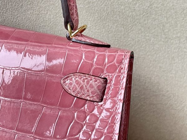 Kelly Mini Alligator Rose Sakura (3Q) Palladium Hardware - Image 7