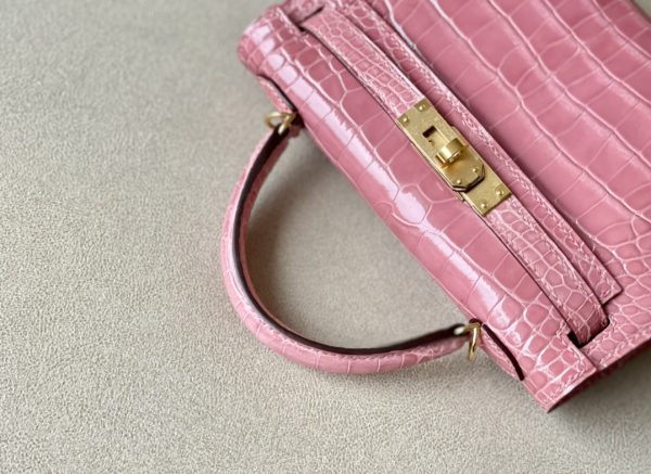 Kelly Mini Alligator Rose Sakura (3Q) Palladium Hardware - Image 6