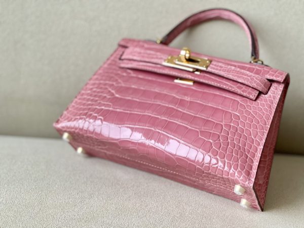 Kelly Mini Alligator Rose Sakura (3Q) Palladium Hardware - Image 5