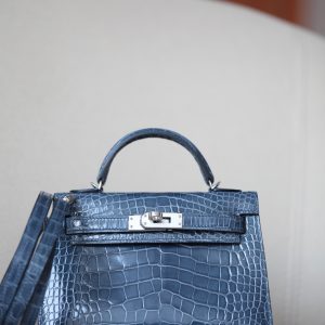 Kelly Mini Alligator Blue Jean (75) Palladium Hardware