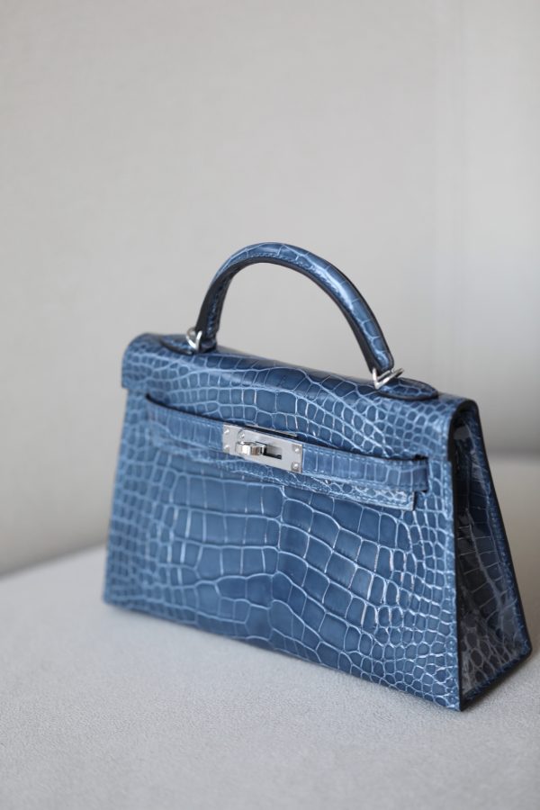 Kelly Mini Alligator Blue Jean (75) Palladium Hardware - Image 3