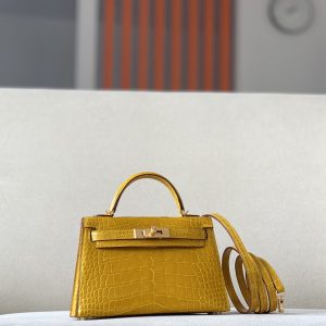 Kelly Mini Alligator Jaune Amber (9D) Gold Hardware