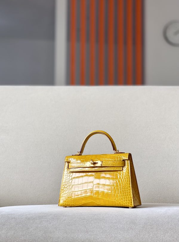 Kelly Mini Alligator Jaune Amber (9D) Gold Hardware - Image 2