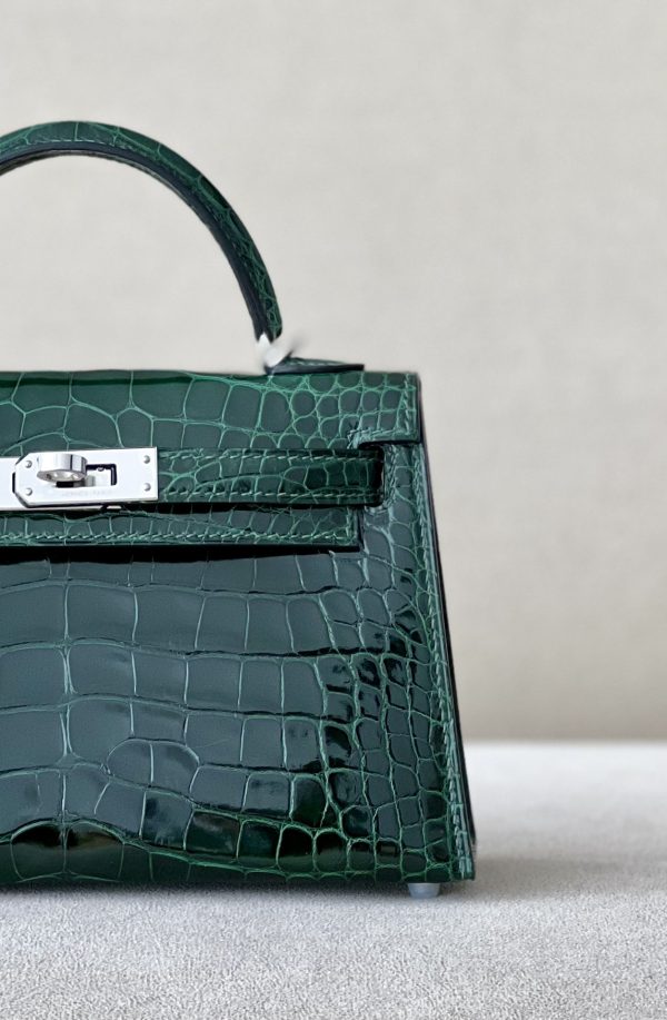 Kelly Mini Alligator Vert Fonce (67) Palladium Hardware - Image 10