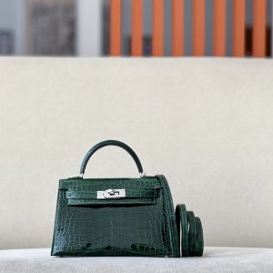 Kelly Mini Alligator Vert Fonce (67) Palladium Hardware