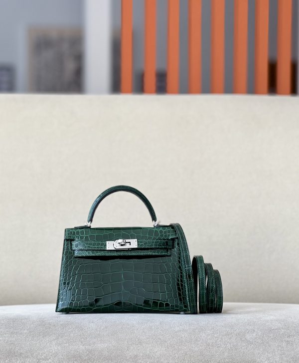 Kelly Mini Alligator Vert Fonce (67) Palladium Hardware
