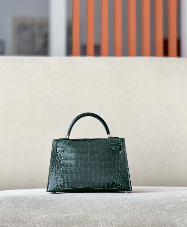 Kelly Mini Alligator Vert Fonce (67) Palladium Hardware - Image 3