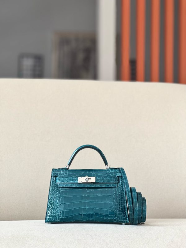 Kelly Mini Alligator Vert Bosphore (W0) Palladium Hardware