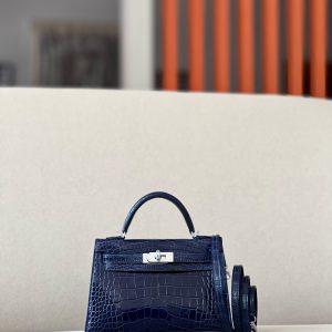 Kelly Mini Alligator Blue Encre (M3) Palladium Hardware