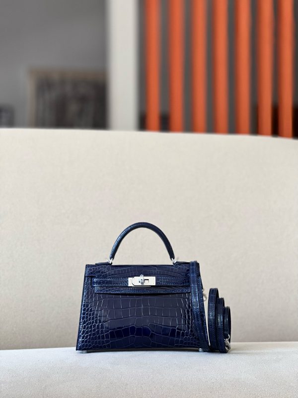 Kelly Mini Alligator Blue Encre (M3) Palladium Hardware