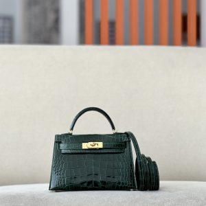 Kelly Mini Alligator Vert Fonce (67) Gold Hardware