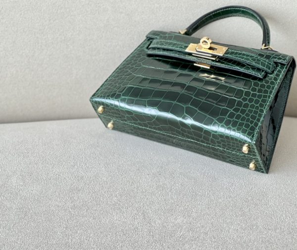 Kelly Mini Alligator Vert Fonce (67) Gold Hardware - Image 5