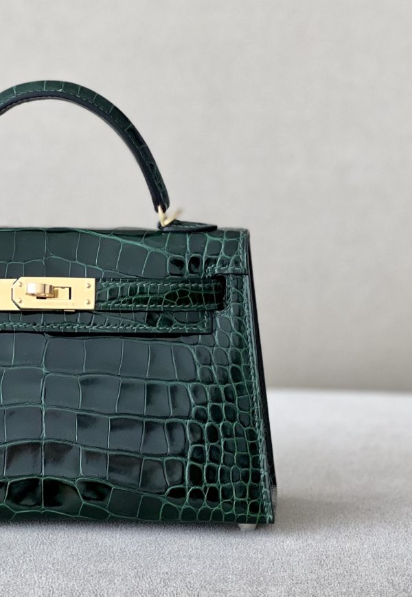 Kelly Mini Alligator Vert Fonce (67) Gold Hardware - Image 4