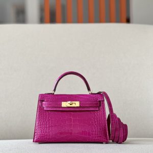 Kelly Mini Alligator Rose Sheherazade (J5) Gold Hardware