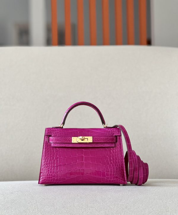 Kelly Mini Alligator Rose Sheherazade (J5) Gold Hardware