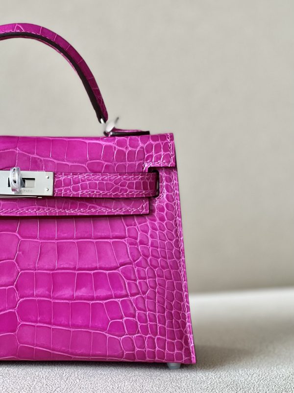 Kelly Mini Alligator Rose Sheherazade (J5) Palladium Hardware - Image 10