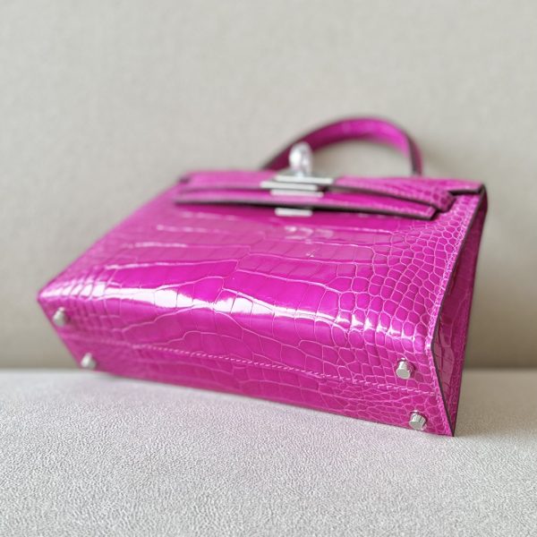 Kelly Mini Alligator Rose Sheherazade (J5) Palladium Hardware - Image 9