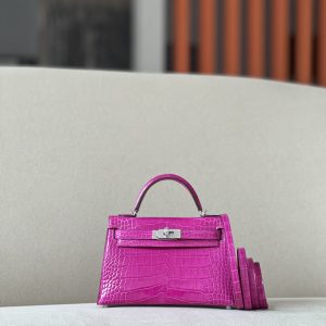Kelly Mini Alligator Rose Sheherazade (J5) Palladium Hardware
