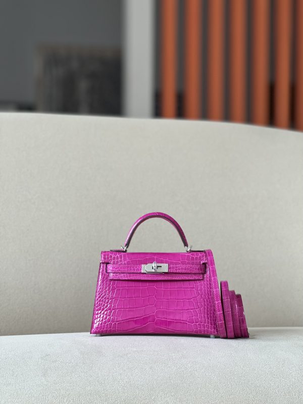 Kelly Mini Alligator Rose Sheherazade (J5) Palladium Hardware