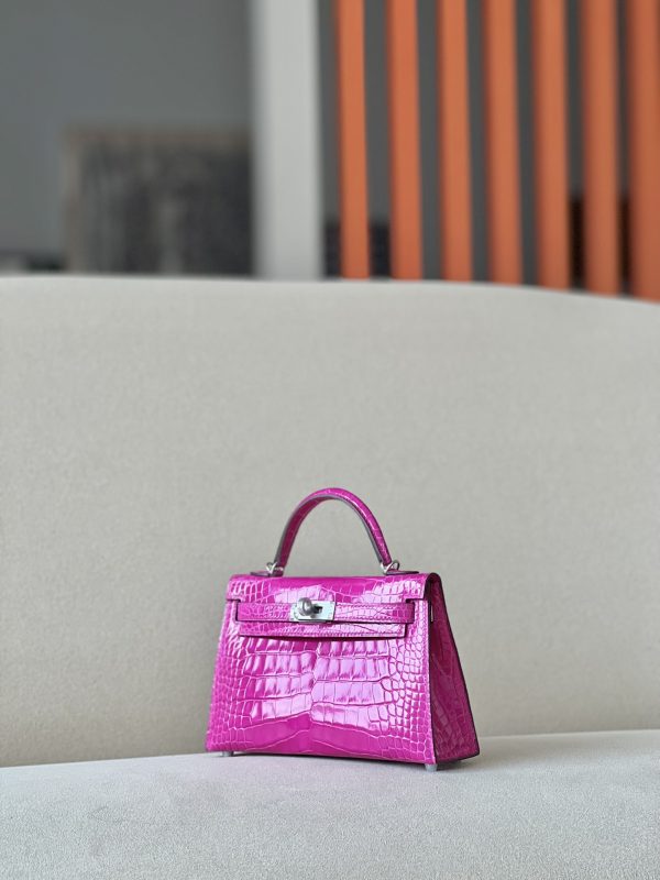 Kelly Mini Alligator Rose Sheherazade (J5) Palladium Hardware - Image 2
