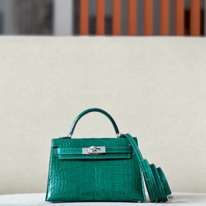 Kelly Mini Alligator Vert Emeraude (6Q) Palladium Hardware