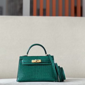 Kelly Mini Alligator Vert Emeraude (6Q) Gold Hardware