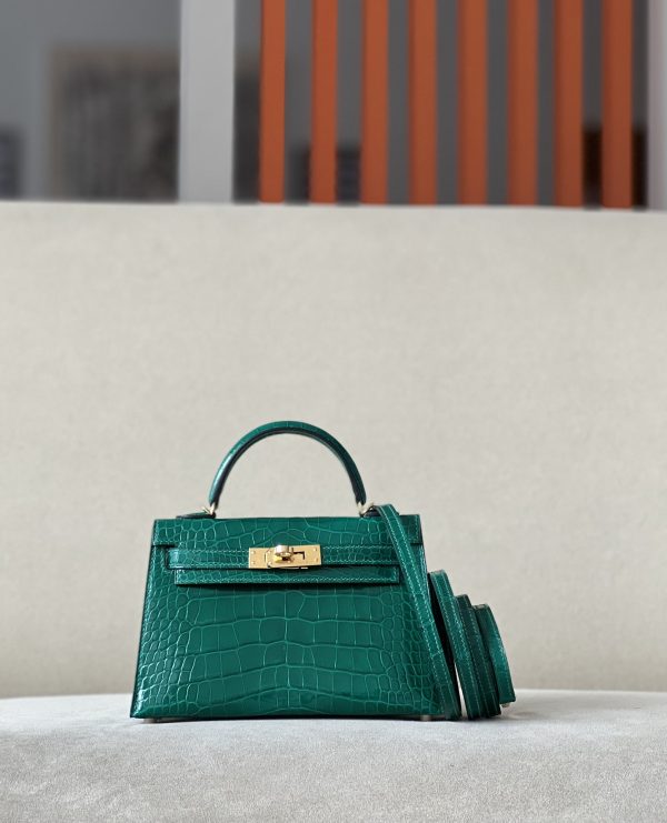 Kelly Mini Alligator Vert Emeraude (6Q) Gold Hardware