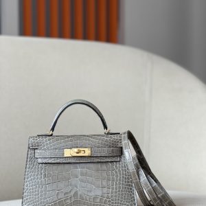 Kelly Mini Alligator Gris Tourterelle (81) Gold Hardware
