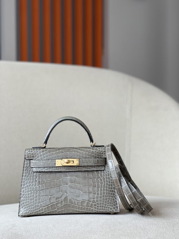 Kelly Mini Alligator Gris Tourterelle (81) Gold Hardware