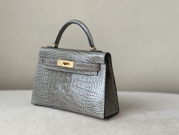 Kelly Mini Alligator Gris Tourterelle (81) Gold Hardware - Image 3