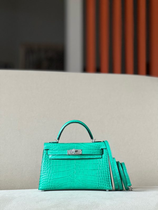 Kelly Mini Alligator Vert Jade (O6) Palladium Hardware