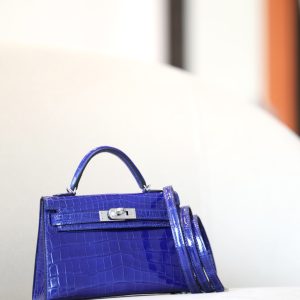 Kelly Mini Alligator Bleu electrique (7T) Palladium Hardware