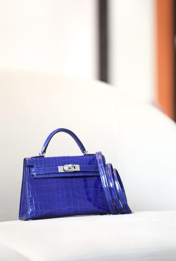 Kelly Mini Alligator Bleu electrique (7T) Palladium Hardware