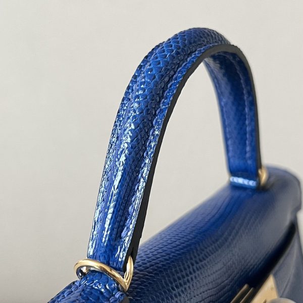 Kelly Mini Lizard Blue Saphir (73) Gold Hardware - Image 6