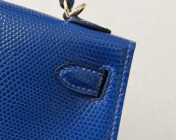 Kelly Mini Lizard Blue Saphir (73) Gold Hardware - Image 7