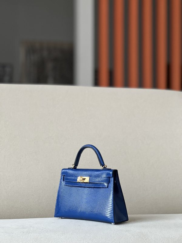 Kelly Mini Lizard Blue Saphir (73) Gold Hardware - Image 2