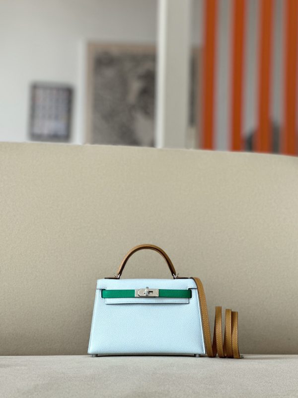 Kelly Mini HSS Epsom Blue Brume(T0), Sesame(2S) And Vert Jade(O6) Palladium Hardware