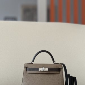 Kelly Mini HSS Epsom Etoupe(18), Ecorce(4C) And Nior(89) Palladium Hardware