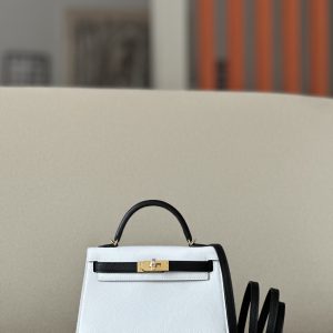 Kelly Mini HSS Epsom Nior(89) And Blanc(01)Gold Hardware